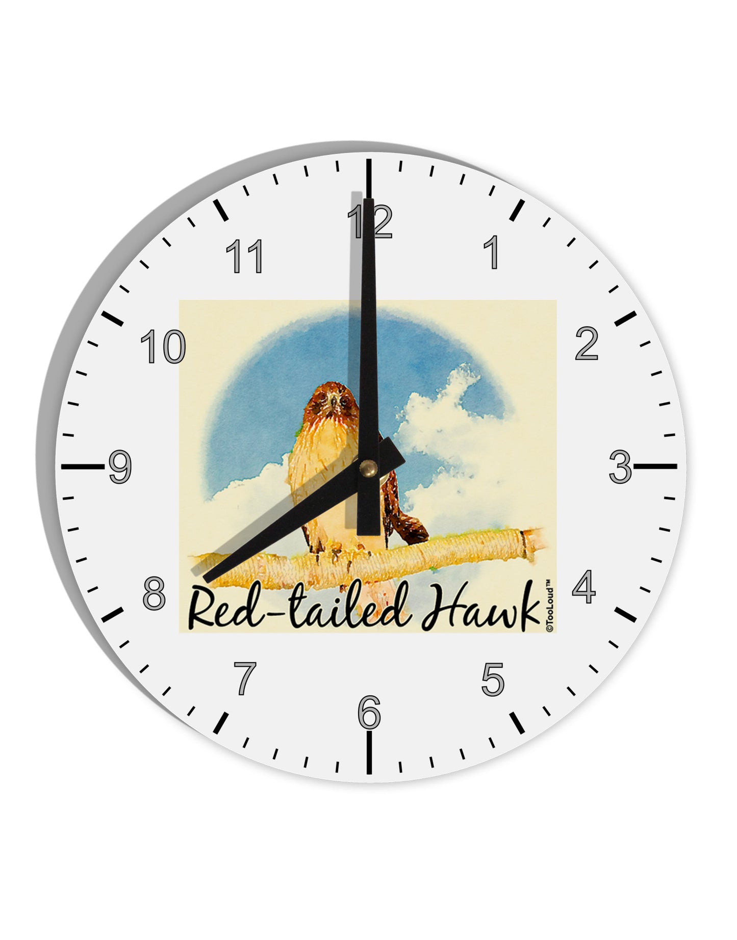 Red-tailed Hawk Text 10 InchRound Wall Clock with Numbers-Wall Clock-TooLoud-White-Davson Sales