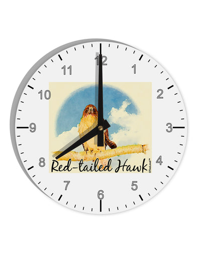 Red-tailed Hawk Text 10 InchRound Wall Clock with Numbers-Wall Clock-TooLoud-White-Davson Sales