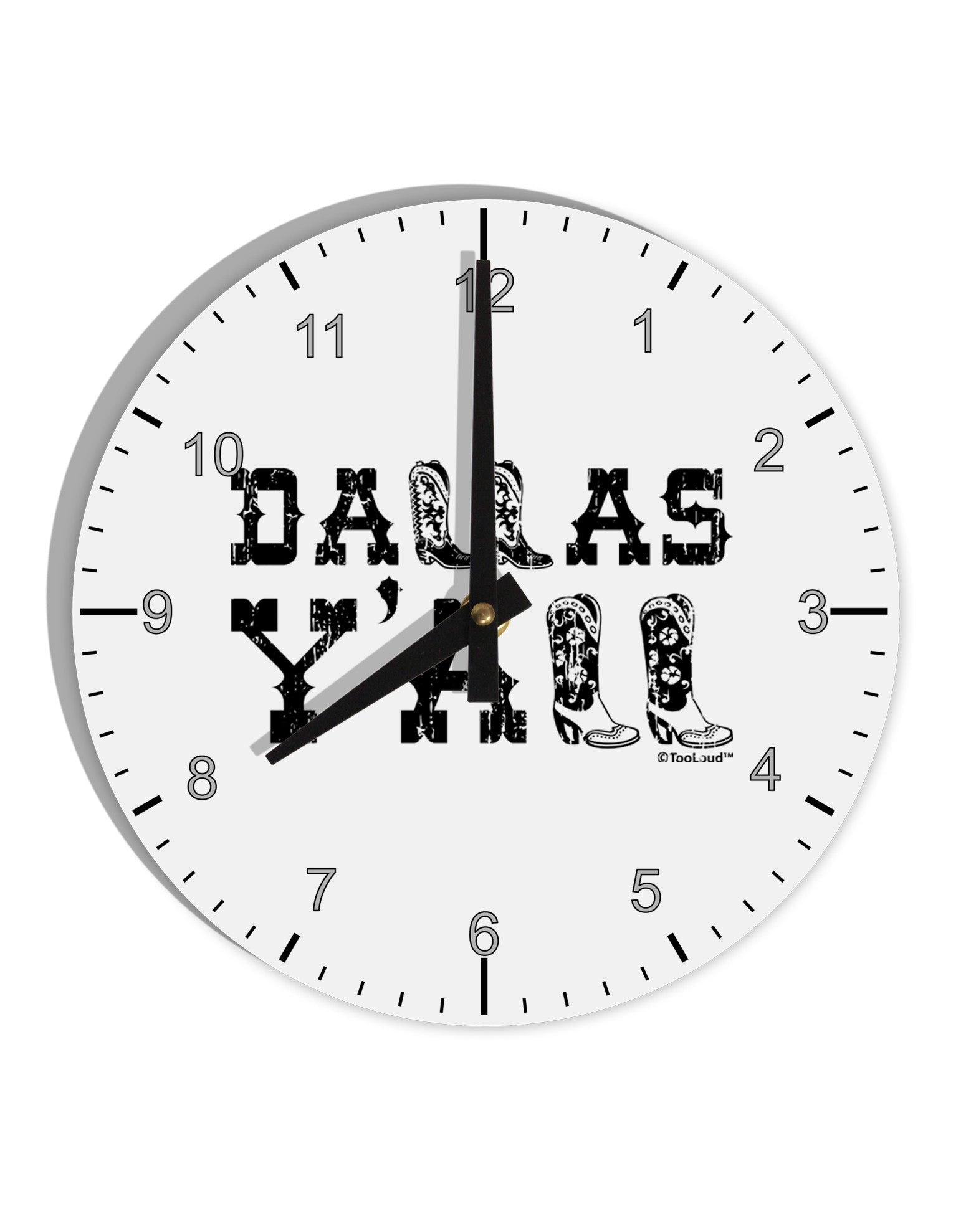 Dallas Y'all - Boots - Texas Pride 10 InchRound Wall Clock with Numbers by TooLoud-Wall Clock-TooLoud-White-Davson Sales