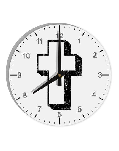 Simple Cross Design Black Distressed 10 InchRound Wall Clock with Numbers by TooLoud-Wall Clock-TooLoud-White-Davson Sales