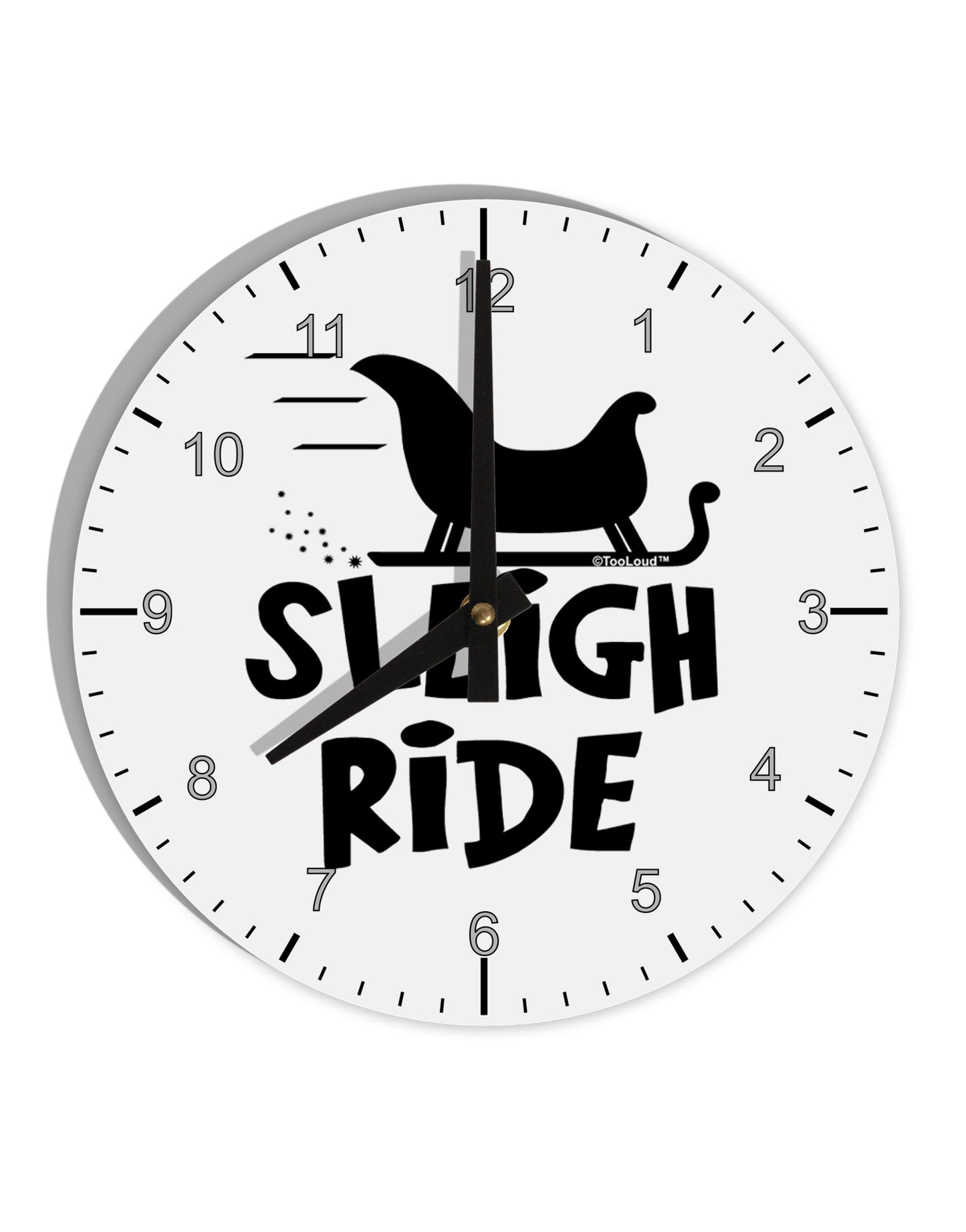 Sleigh Ride BnW 10 InchRound Wall Clock with Numbers-Wall Clock-TooLoud-White-Davson Sales