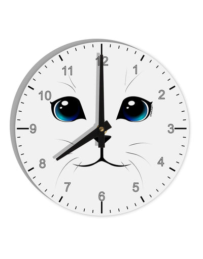 Blue-Eyed Cute Cat Face 10 InchRound Wall Clock with Numbers-Wall Clock-TooLoud-White-Davson Sales