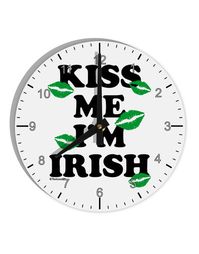 Kiss Me I'm Irish - Green Kisses 10 InchRound Wall Clock with Numbers by TooLoud-Wall Clock-TooLoud-White-Davson Sales