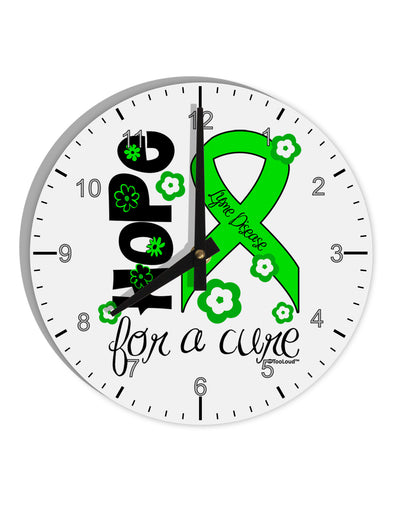 Hope for a Cure - Lime Green Ribbon Lyme Disease - Flowers 10 InchRound Wall Clock with Numbers-Wall Clock-TooLoud-White-Davson Sales