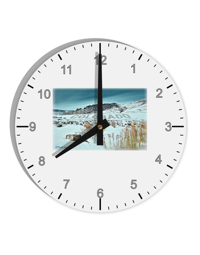 CO Snow Scene Text 10 InchRound Wall Clock with Numbers-Wall Clock-TooLoud-White-Davson Sales