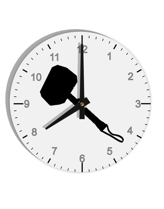 Thors Hammer Nordic Runes Lucky Odin Mjolnir Valhalla 10 InchRound Wall Clock with Numbers by TooLoud-Wall Clock-TooLoud-White-Davson Sales