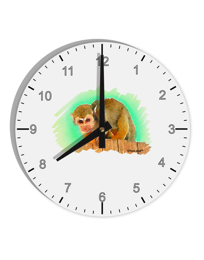 Squirrel Monkey Watercolor 10 InchRound Wall Clock with Numbers-Wall Clock-TooLoud-White-Davson Sales