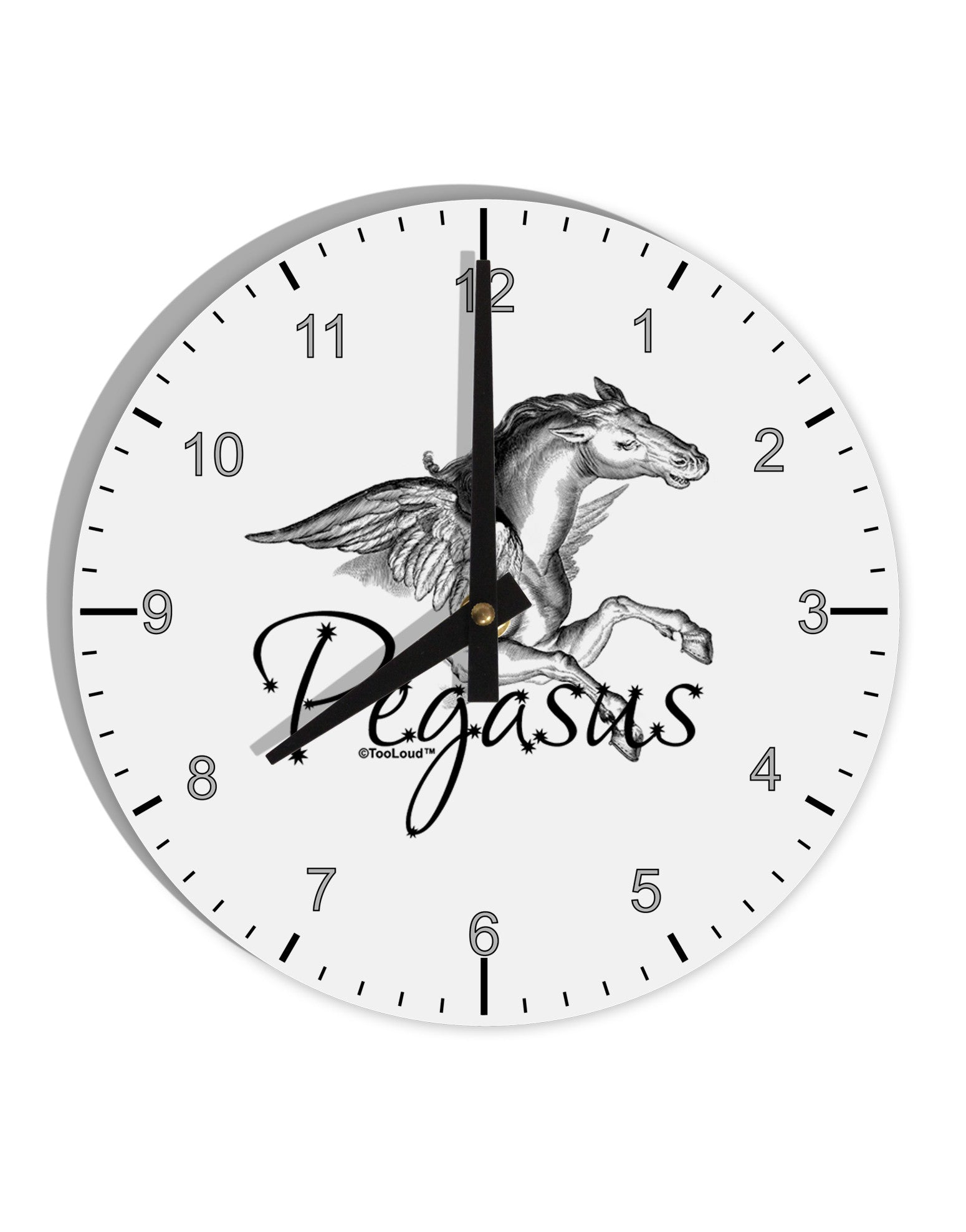 Pegasus Illustration 10 InchRound Wall Clock with Numbers-Wall Clock-TooLoud-White-Davson Sales