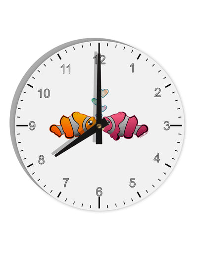 Kissy Clownfish 10 InchRound Wall Clock with Numbers-Wall Clock-TooLoud-White-Davson Sales