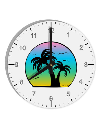 Palm Trees Silhouette - Beach Sunset Design 10 InchRound Wall Clock with Numbers-Wall Clock-TooLoud-White-Davson Sales