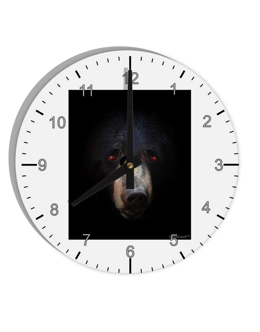 Scary Black Bear 10 InchRound Wall Clock with Numbers-Wall Clock-TooLoud-White-Davson Sales