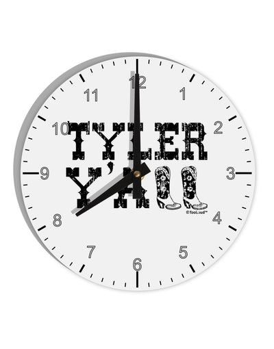 Tyler Y'all - Southwestern Style 10 InchRound Wall Clock with Numbers-Wall Clock-TooLoud-White-Davson Sales