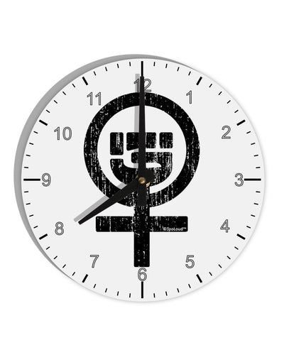 Distressed Feminism Symbol 10 InchRound Wall Clock with Numbers-Wall Clock-TooLoud-White-Davson Sales