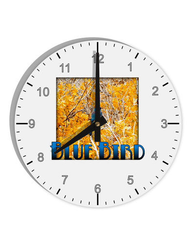 Blue Bird In Yellow Text 10 InchRound Wall Clock with Numbers-Wall Clock-TooLoud-White-Davson Sales