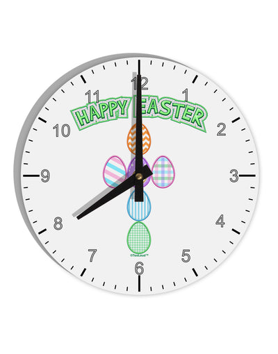 Happy Easter Egg Cross Faux Applique 10 InchRound Wall Clock with Numbers-Wall Clock-TooLoud-White-Davson Sales