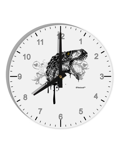 Artistic Ink Style Dinosaur Head Design 10 InchRound Wall Clock with Numbers by TooLoud-Wall Clock-TooLoud-White-Davson Sales