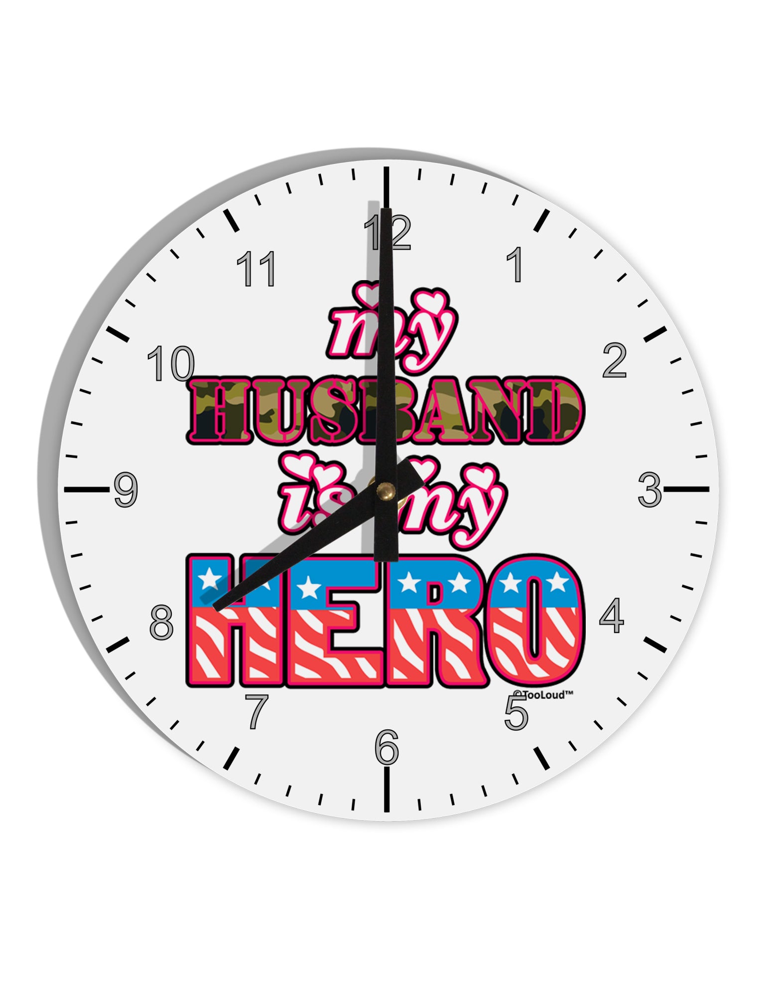 My Husband is My Hero - Armed Forces 10 InchRound Wall Clock with Numbers by TooLoud-Wall Clock-TooLoud-White-Davson Sales
