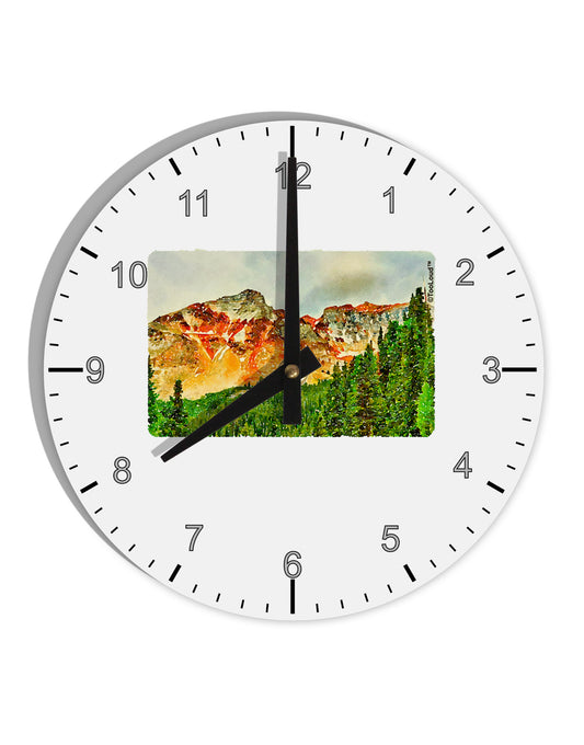 Colorado Forrest Watercolor 10 InchRound Wall Clock with Numbers-Wall Clock-TooLoud-White-Davson Sales