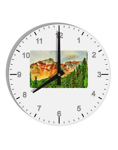 Colorado Forrest Watercolor 10 InchRound Wall Clock with Numbers-Wall Clock-TooLoud-White-Davson Sales