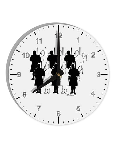 Eleven Pipers Piping 10 InchRound Wall Clock with Numbers-Wall Clock-TooLoud-White-Davson Sales