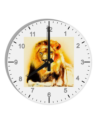 Lion Watercolor 4 10 InchRound Wall Clock with Numbers-Wall Clock-TooLoud-White-Davson Sales