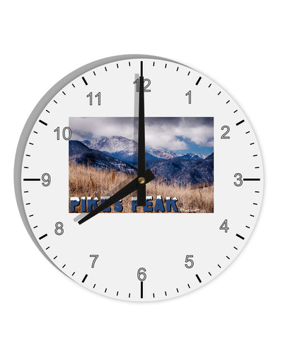 Pikes Peak CO Mountains Text 10 InchRound Wall Clock with Numbers by TooLoud-Wall Clock-TooLoud-White-Davson Sales