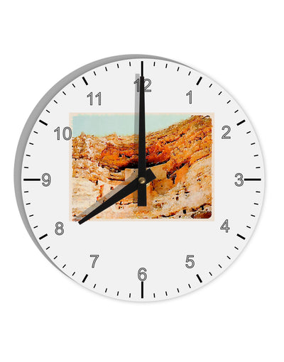 Montezuma Castle Watercolor 10 InchRound Wall Clock with Numbers-Wall Clock-TooLoud-White-Davson Sales