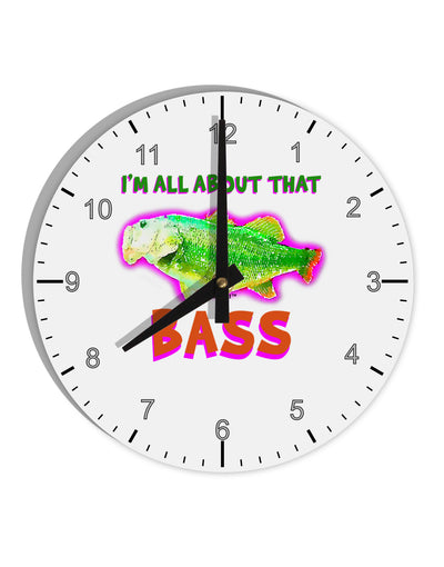 All About That Bass Fish Watercolor 10 InchRound Wall Clock with Numbers-Wall Clock-TooLoud-White-Davson Sales