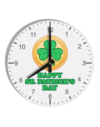 Shamrock Button - St Patrick's Day 10 InchRound Wall Clock with Numbers by TooLoud-Wall Clock-TooLoud-White-Davson Sales