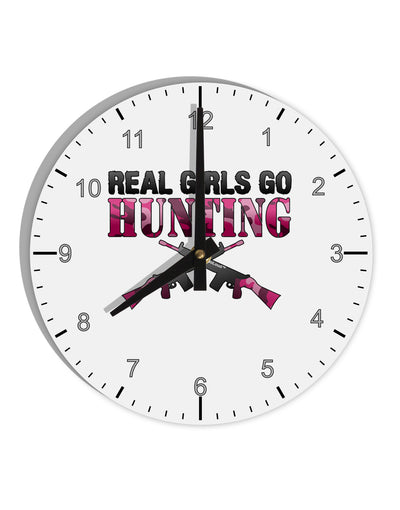 Real Girls Go Hunting 10 InchRound Wall Clock with Numbers-Wall Clock-TooLoud-White-Davson Sales