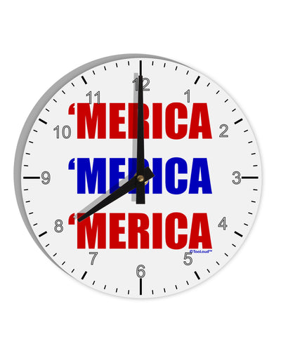 Merica Merica Merica - Red and Blue 10 InchRound Wall Clock with Numbers-Wall Clock-TooLoud-White-Davson Sales