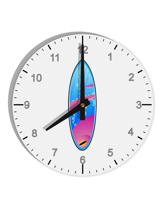 Octopus Surfboard 10 InchRound Wall Clock with Numbers by TooLoud-Wall Clock-TooLoud-White-Davson Sales