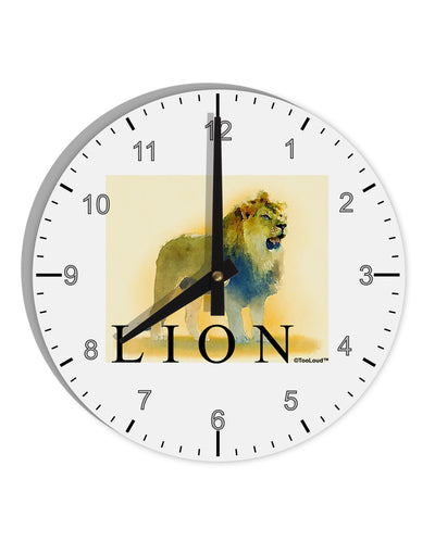Lion Watercolor 1 Text 10 InchRound Wall Clock with Numbers-Wall Clock-TooLoud-White-Davson Sales