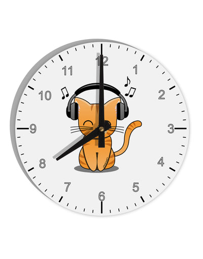 Cute Kitty With Headphones 10 InchRound Wall Clock with Numbers-Wall Clock-TooLoud-White-Davson Sales