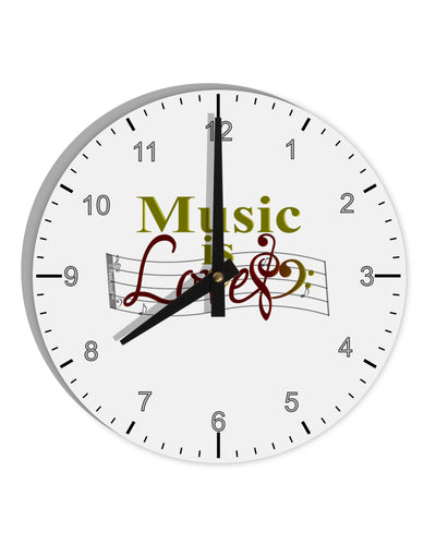 Music Is Love 10 InchRound Wall Clock with Numbers-Wall Clock-TooLoud-White-Davson Sales