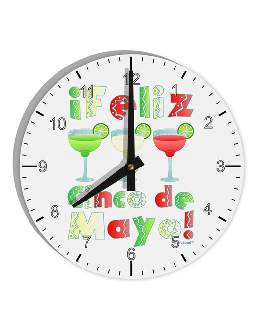 Margaritas - Mexican Flag Colors - Feliz Cinco de Mayo 10 InchRound Wall Clock with Numbers by TooLoud-Wall Clock-TooLoud-White-Davson Sales