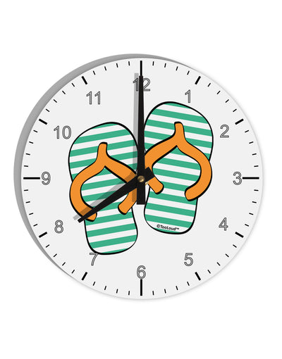 Striped Flip Flops - Teal and Orange 10 InchRound Wall Clock with Numbers-Wall Clock-TooLoud-White-Davson Sales