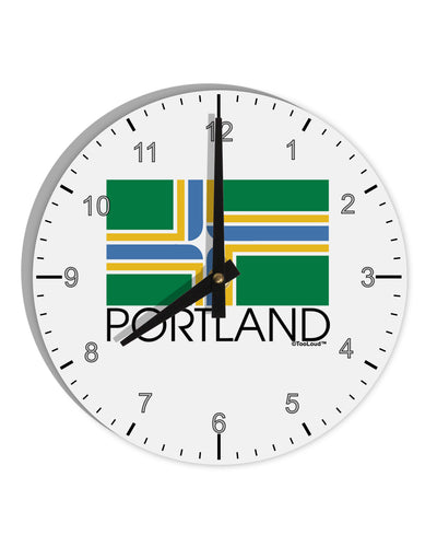 Portland Oregon Flag Text 10 InchRound Wall Clock with Numbers-Wall Clock-TooLoud-White-Davson Sales