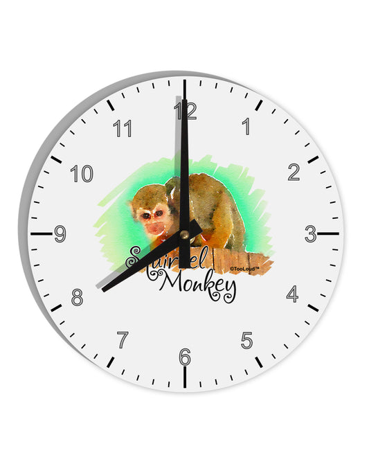 Squirrel Monkey Watercolor Text 10 InchRound Wall Clock with Numbers-Wall Clock-TooLoud-White-Davson Sales