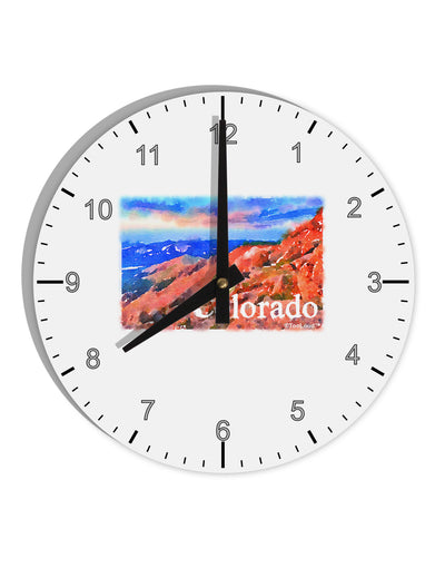 Colorado Mtn Sunset Soaked WaterColor 10 InchRound Wall Clock with Numbers-Wall Clock-TooLoud-White-Davson Sales