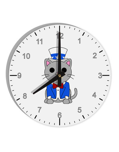 Patriotic Cat 10 InchRound Wall Clock with Numbers by TooLoud-Wall Clock-TooLoud-White-Davson Sales