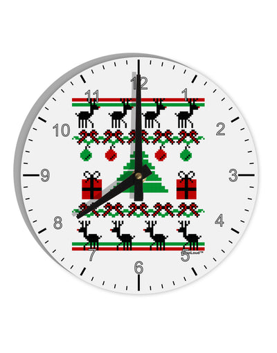 Tree with Gifts Ugly Christmas Sweater 10 InchRound Wall Clock with Numbers-Wall Clock-TooLoud-White-Davson Sales