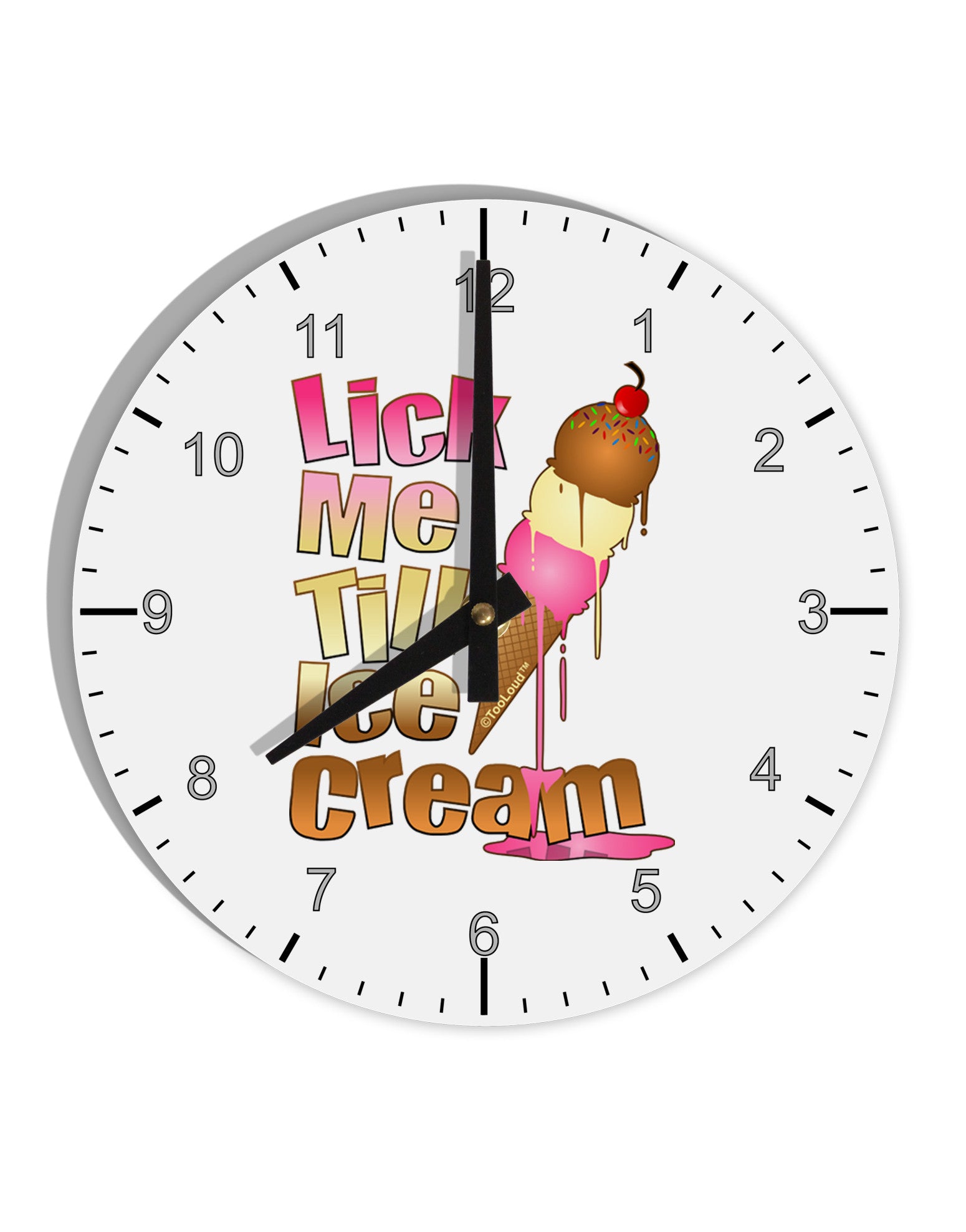 Lick Me Till Ice Cream 10 InchRound Wall Clock with Numbers-Wall Clock-TooLoud-White-Davson Sales