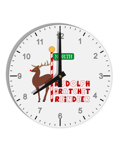 Rudolf Ratchet Reindeer Color Text 10 InchRound Wall Clock with Numbers-Wall Clock-TooLoud-White-Davson Sales