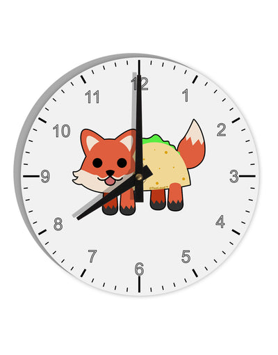 Cute Taco Fox 10 InchRound Wall Clock with Numbers-Wall Clock-TooLoud-White-Davson Sales