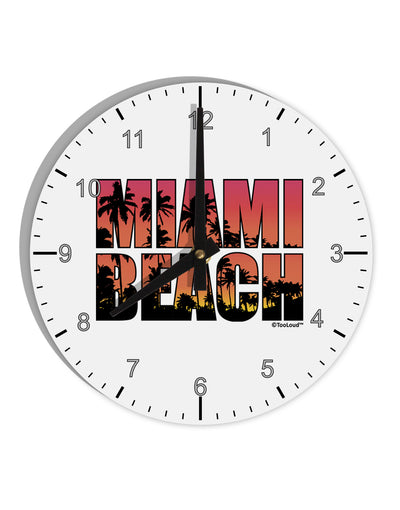 Miami Beach - Sunset Palm Trees 10 InchRound Wall Clock with Numbers by TooLoud-Wall Clock-TooLoud-White-Davson Sales