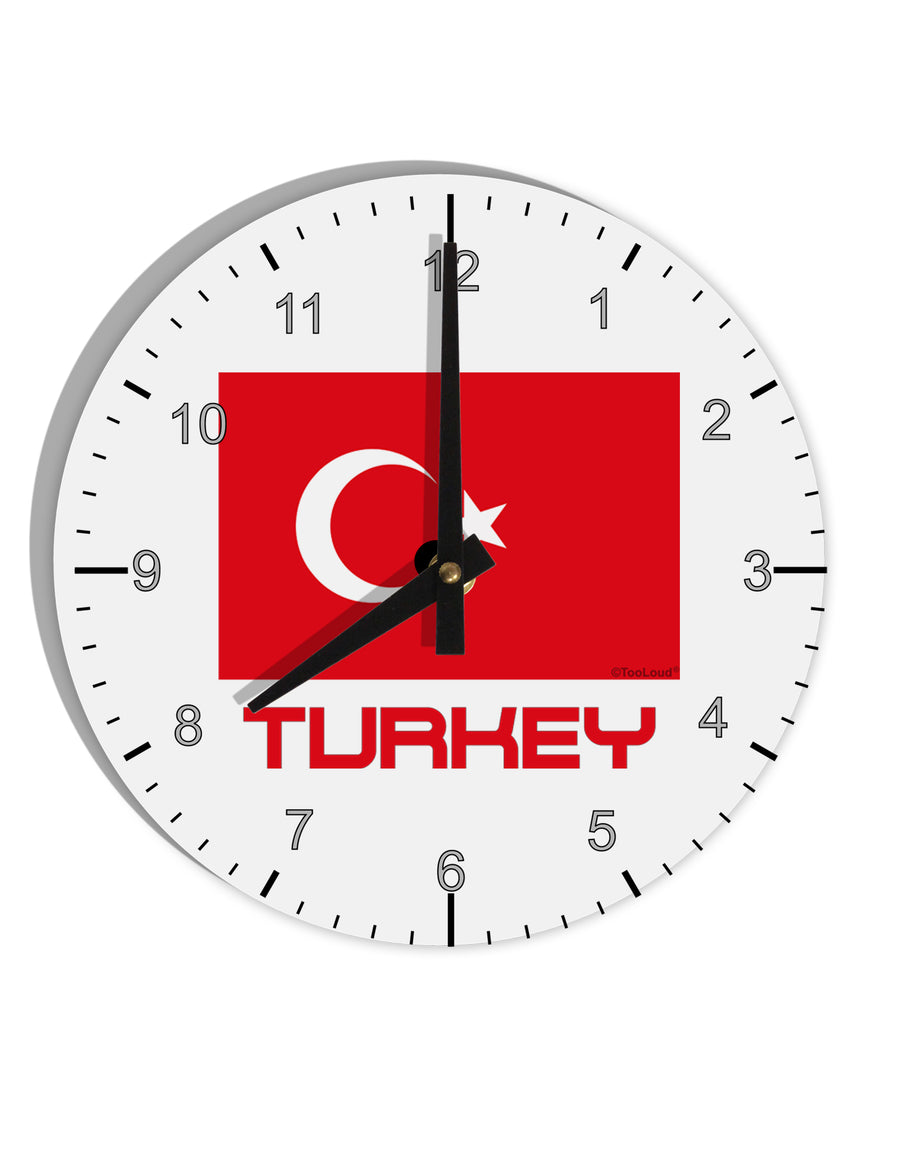 Turkey Flag with Text 10 InchRound Wall Clock with Numbers by TooLoud-Wall Clock-TooLoud-White-Davson Sales