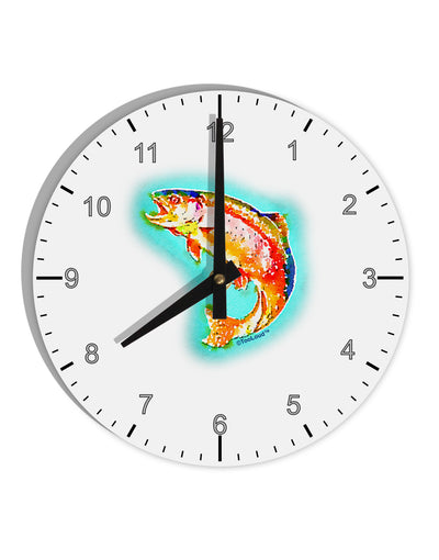 Rainbow Trout WaterColor 10 InchRound Wall Clock with Numbers-Wall Clock-TooLoud-White-Davson Sales