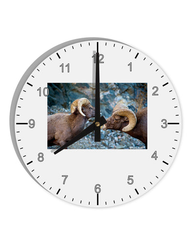 Two Bighorn Rams 10 InchRound Wall Clock with Numbers-Wall Clock-TooLoud-White-Davson Sales