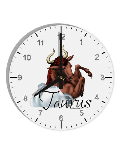 Taurus Color Illustration 10 InchRound Wall Clock with Numbers-Wall Clock-TooLoud-White-Davson Sales